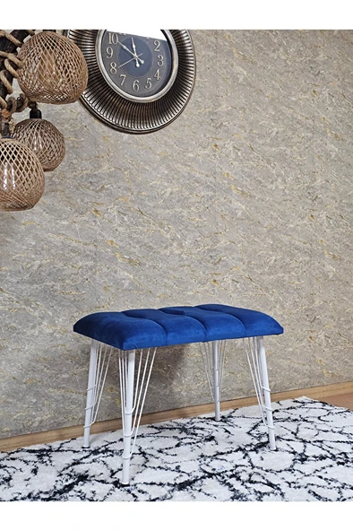 Metal Beyaz Tel Ayaklı 60 cm Puf Bench - Puf - Bench - Oturak - Mutfak Oturağı - Antre Oturağı Mavi Renk 60 x 40 Boyut/Ebat - 3