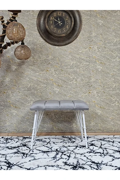 Metal Beyaz Tel Ayaklı 60 cm Puf Bench - Puf - Bench - Oturak - Mutfak Oturağı - Antre Oturağı Gri Renk 60 x 40 Boyut/Ebat - Resim 2