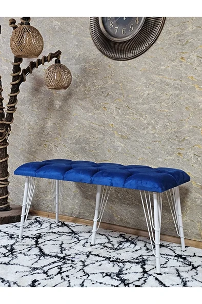 Metal Beyaz Tel Ayaklı 100 cm Puf Bench - Puf - Bench - Oturak - Mutfak Oturağı - Antre Oturağı Mavi Renk 100 x 40 Boyut/Ebat ürün görseli