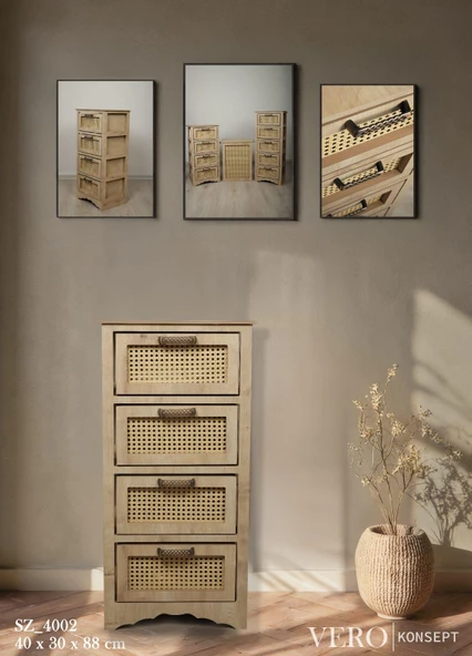 Vero 4 Çekmeceli MDF Dolap Meşe SZ4002 - 1