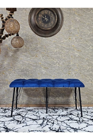 Metal Siyah Tel Ayaklı 100 cm Puf Bench - Puf - Bench - Oturak - Mutfak Oturağı - Antre Oturağı Mavi Renk 100 x 40 Boyut/Ebat - Resim 2