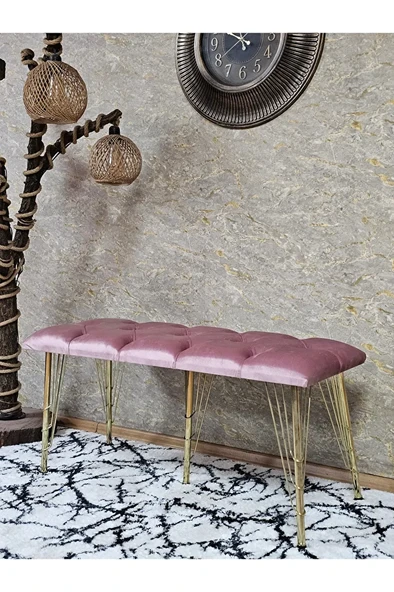 Metal Gold Tel Ayaklı 100 cm Puf Bench - Puf - Bench - Oturak - Mutfak Oturağı - Antre Oturağı Pembe Renk 100 x 40 Boyut/Ebat ürün görseli 1