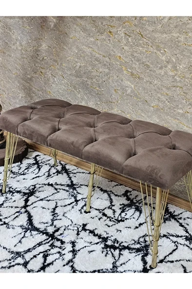 Metal Gold Tel Ayaklı 100 cm Puf Bench - Puf - Bench - Oturak - Mutfak Oturağı - Antre Oturağı Kahverengi Renk 100 x 40 Boyut/Ebat - Resim 4