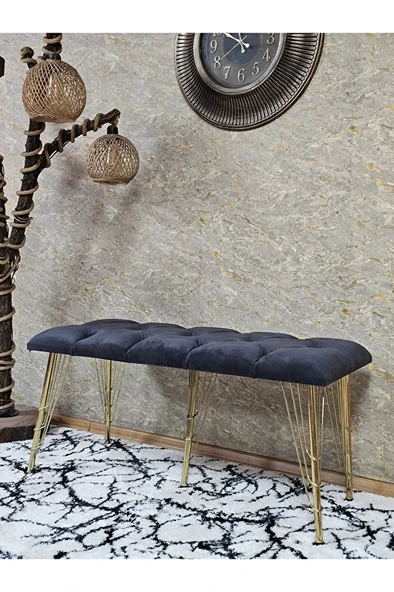 Metal Gold Tel Ayaklı 100 cm Puf Bench - Puf - Bench - Oturak - Mutfak Oturağı - Antre Oturağı Füme Renk 100 x 40 Boyut/Ebat ürün görseli 1