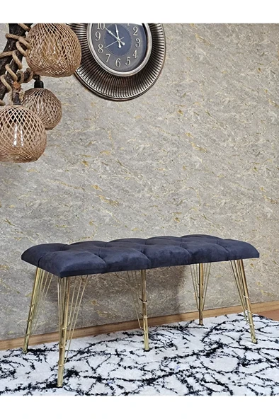 Metal Gold Tel Ayaklı 100 cm Puf Bench - Puf - Bench - Oturak - Mutfak Oturağı - Antre Oturağı Füme Renk 100 x 40 Boyut/Ebat - Resim 3