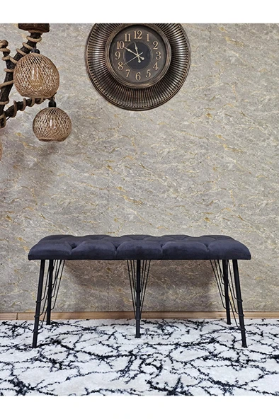 Metal Siyah Tel Ayaklı 100 cm Puf Bench - Puf - Bench - Oturak - Mutfak Oturağı - Antre Oturağı Füme Renk 100 x 40 Boyut/Ebat - Resim 2