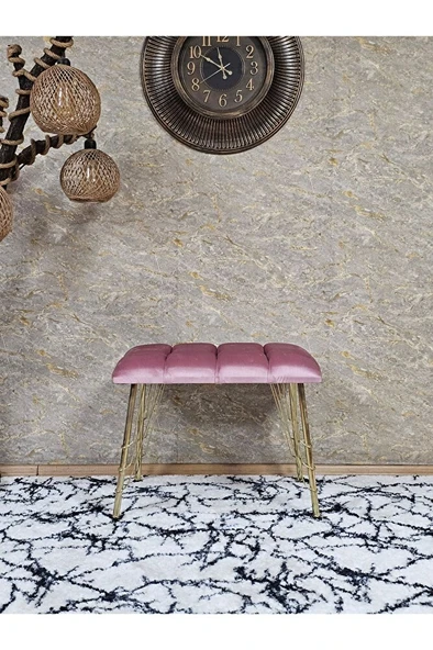 Metal Gold Tel Ayaklı 60 cm Puf Bench - Puf - Bench - Oturak - Mutfak Oturağı - Antre Oturağı Pembe Renk 60 x 40 Boyut/Ebat - Resim 2