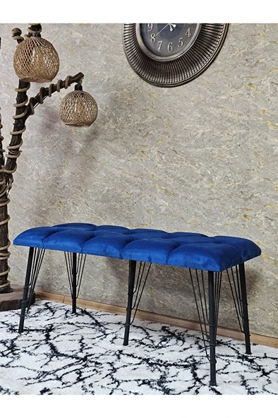 Metal Siyah Tel Ayaklı 100 cm Puf Bench - Puf - Bench - Oturak - Mutfak Oturağı - Antre Oturağı Mavi Renk 100 x 40 Boyut/Ebat ürün görseli