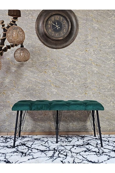 Metal Siyah Tel Ayaklı 100 cm Puf Bench - Puf - Bench - Oturak - Mutfak Oturağı - Antre Oturağı Yeşil Renk 100 x 40 Boyut/Ebat - Resim 2