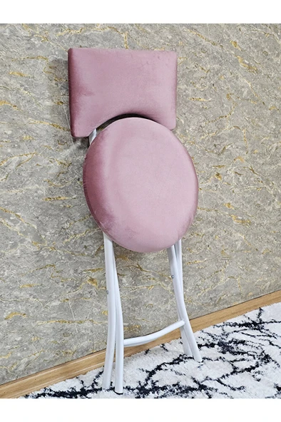 Beyaz Boyalı Katlanır Tabure - Kamp Sandalyesi - Sandalye - Mutfak Taburesi - Tabure Pembe Renk 36 x 80 Boyut/Ebat - Resim 4