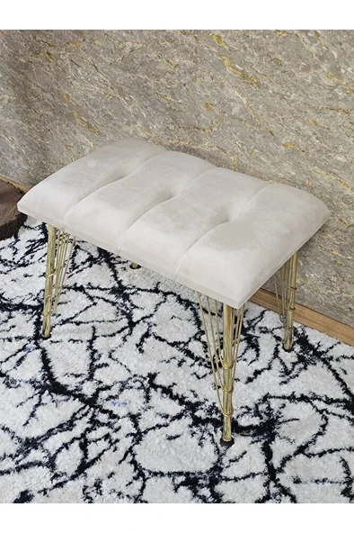Metal Gold Tel Ayaklı 60 cm Puf Bench - Puf - Bench - Oturak - Mutfak Oturağı - Antre Oturağı Krem Renk 60 x 40 Boyut/Ebat - 4