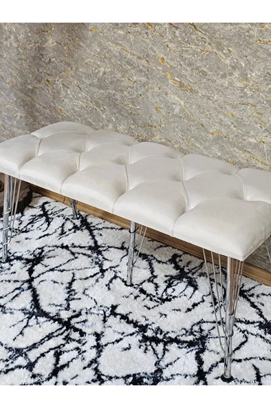 Metal Krom Tel Ayaklı 100 cm Puf Bench - Puf - Bench - Oturak - Mutfak Oturağı - Antre Oturağı Krem Renk 100 x 40 Boyut/Ebat - Resim 4