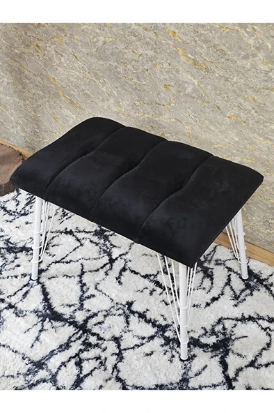 Metal Beyaz Tel Ayaklı 60 cm Puf Bench - Puf - Bench - Oturak - Mutfak Oturağı - Antre Oturağı Siyah Renk 60 x 40 Boyut/Ebat - Resim 4