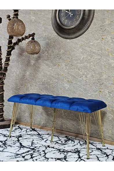 Metal Gold Tel Ayaklı 100 cm Puf Bench - Puf - Bench - Oturak - Mutfak Oturağı - Antre Oturağı Mavi Renk 100 x 40 Boyut/Ebat ürün görseli