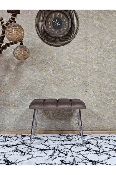 Metal Krom Tel Ayaklı 60 cm Puf Bench - Puf - Bench - Oturak - Mutfak Oturağı - Antre Oturağı Kahverengi Renk 60 x 40 Boyut/Ebat - Resim 2