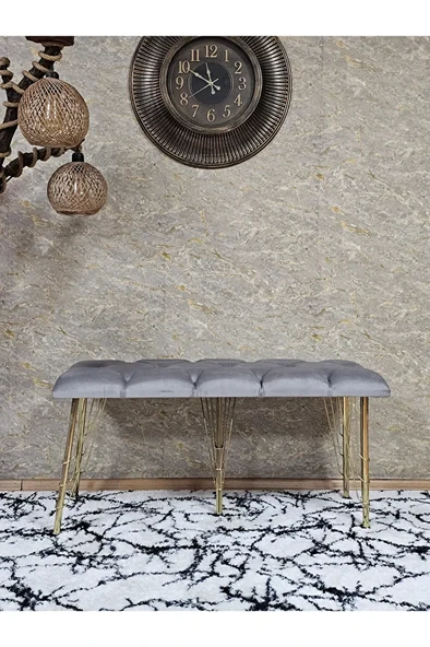 Metal Gold Tel Ayaklı 100 cm Puf Bench - Puf - Bench - Oturak - Mutfak Oturağı - Antre Oturağı Gri Renk 100 x 40 Boyut/Ebat - 2