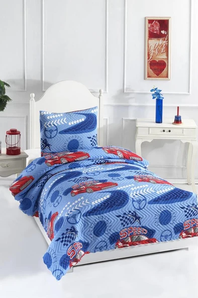 Ultrasonik Kapitoneli Speed Tek Kişilik Yatak Örtüsü Mavi ürün görseli