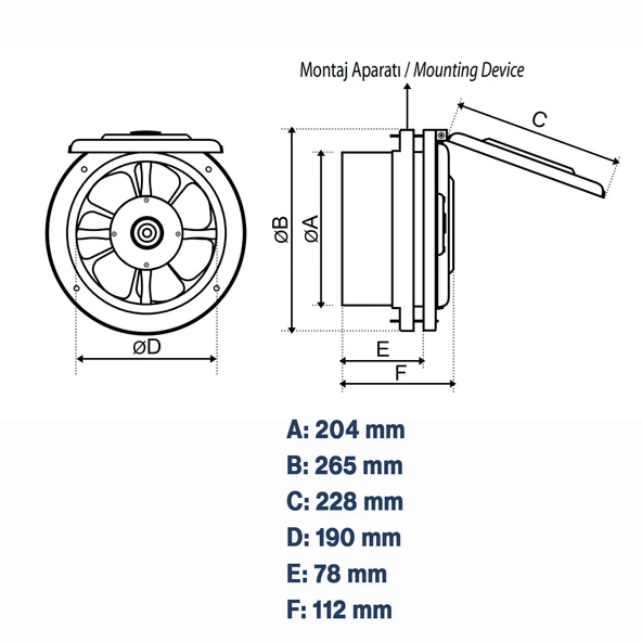 Baca Tipi Kapaklı Aspiratör Sessiz 200 mm Havalandırma Fan Ev ve Sanayi Tipi Güçlü Hava Koku Emişli - Resim 2