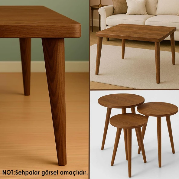 3 Adet Ahşap Ayak 40 Cm Koyu Meşe M8 Civatalı Bağlantı Aparatlı Mobilya Tabure Sehpa Masa Destek Ayağı - Resim 5