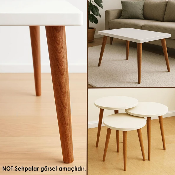 3 Adet Ahşap Ayak 45 Cm Açık Meşe M8 Civatalı Bağlantı Aparatlı Mobilya Tabure Sehpa Masa Destek Ayağı - Resim 5