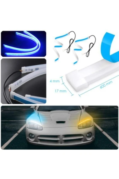 ünlütürkotoaksesuar Far Üstü Kayar Led Selamlamalı Far Ledi 60 Cm - Buz Mavi Beyaz - Resim 10