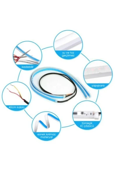 ünlütürkotoaksesuar Far Üstü Kayar Led Selamlamalı Far Ledi 60 Cm - Buz Mavi Beyaz - Resim 4