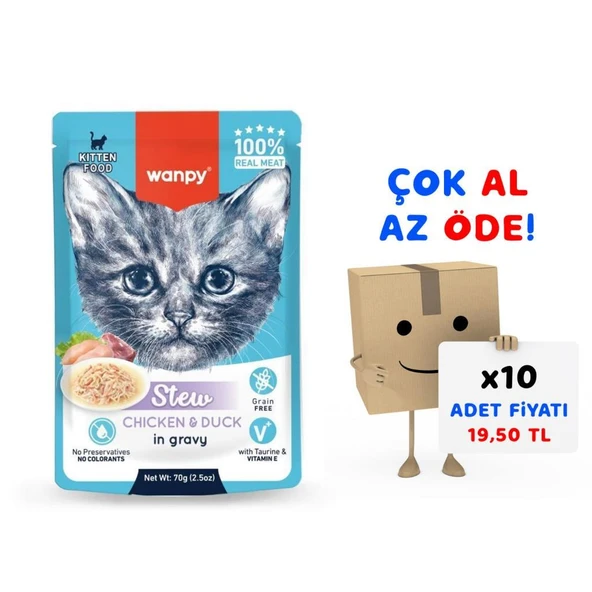 Wanpy Stew Pouch Tavuklu Ördekli Yaş Kedi Maması 70g 10'lu Paket ürün görseli