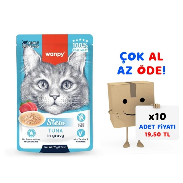 Wanpy Stew Pouch Ton Balıklı Yaş Kedi Maması 70g 10'lu Paket ürün görseli