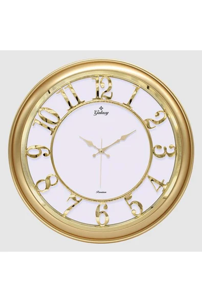 ZERO LAND DUVAR SAATİ ALTIN SARISI İÇİ BEYAZ 45CM KABARTMA RAKAM METAL AKREP YELKOVAN AKAR SANİYE 279097 ürün görseli 1