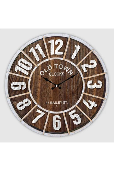 ZERO LAND DUVAR SAATİ DIŞ KENAR GRİ İÇİ KAHVERENGİ 50CM DEKORATİF EKSİTME MDF KADRAN METALİK AKREP/YELKOVAN AK ürün görseli