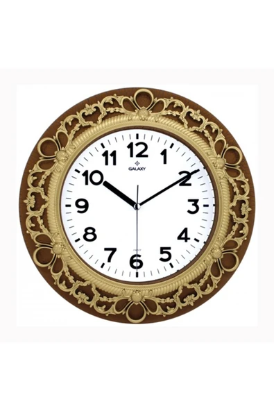 Galaxy Duvar Saati Kaverengi-altın Sarısı Çerçeve Çap:32.8cm Akrilik Boyalı 2 Renk Abs ürün görseli