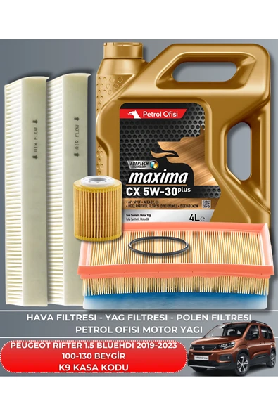 Petrol Ofisi PEUGEOT RIFTER 1.5 BLUEHDI 2019-2020-2021-2022-2023 100-130 BEYGİR FİLTRE - YAG BAKIM SETİ ürün görseli 1
