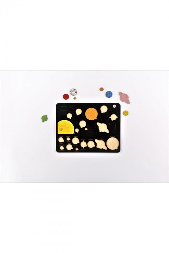 Eğitici Renkli Ahşap Güneş Sistemi Bul Tak Puzzle/Yapboz - 2