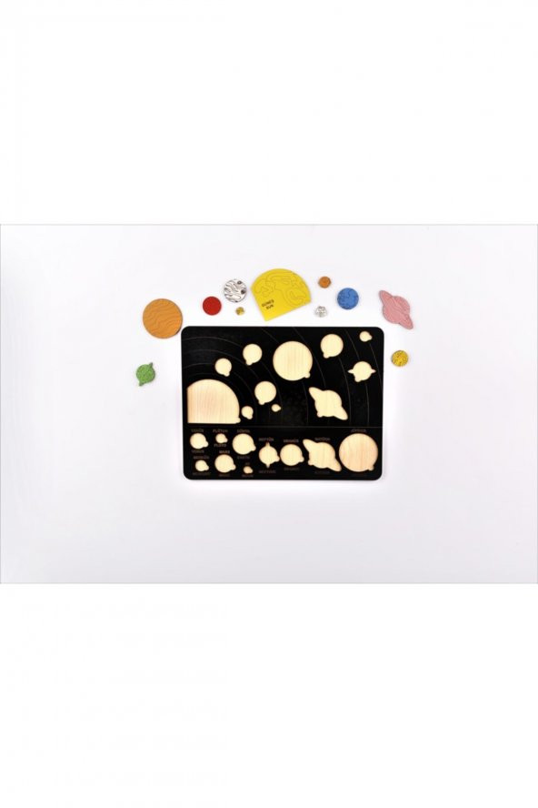 Eğitici Renkli Ahşap Güneş Sistemi Bul Tak Puzzle/Yapboz - 3