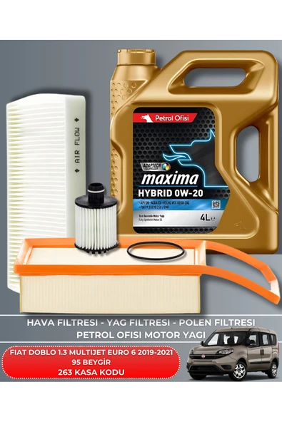 FIAT DOBLO 1.3 MULTIJET EURO 6 2019-2020-2021 95 BEYGİR FİLTRE - NETEX 0W20 4LT YAG BAKIM SETİ ürün görseli