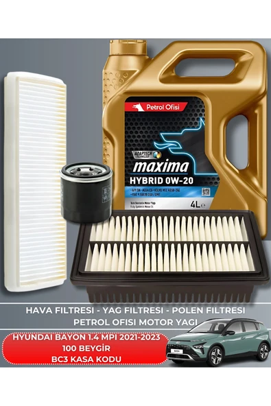 HYUNDAI BAYON 1.4 MPI 2021-2023 BAKIM SETİ+NETEX 0W20 4LT MOTOR YAĞ ürün görseli 1