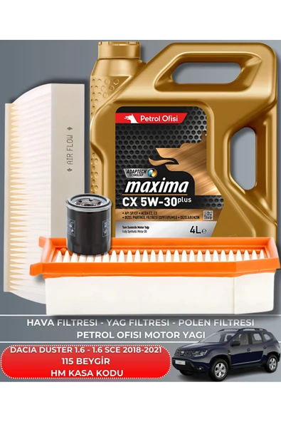 Petrol Ofisi DELPHİ DACIA DUSTER 1.6 SCE 2018-2021 115 BEYGİR FİLTRE+DELPHİ 5W30 5LT YAĞ BAKIM SETİ Uyumlu ürün görseli 1