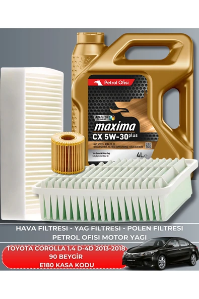Petrol Ofisi TOYOTA COROLLA 1.4 D-4D 2013-2014-2015-2016-2017-2018 90 BEYGİR FİLTRE - YAĞ BAKIM SETİ ürün görseli 1