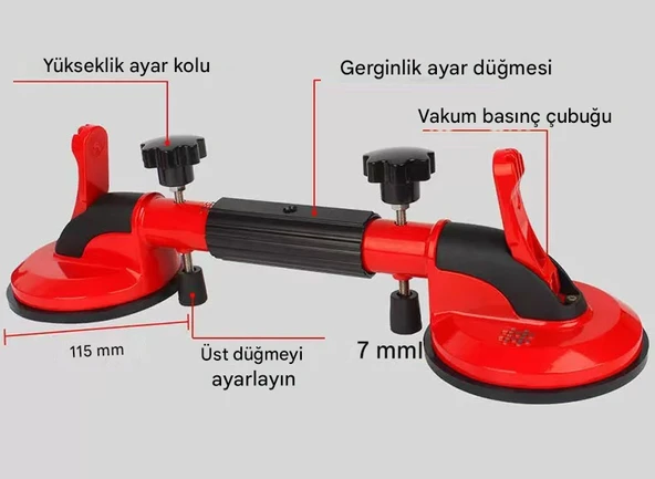 Çift Kollu Çektirmeli Vantuz Cam Fayans Granit Birleştirme Ayarlama Hizalama Düzeltme Aparatı Yatay - Resim 5