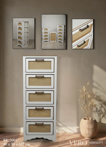 Vero 5 Çekmeceli MDF Dolap Beyaz SZ5001