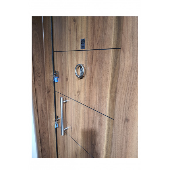 Tezwood 3653 Ahşap Kaplama Düz Model Çelik Kapı, Daire Kapısı, Villa Kapısı Sol Açılım - 5