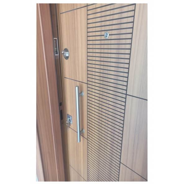Tezwood 3593 Ahşap Kaplama ABD Rustik Çizgili Düz Model Çelik Kapı, Daire Kapısı, Villa Kapısı - Resim 5