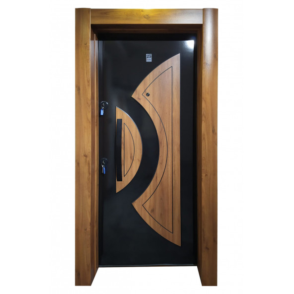 Tezwood 3460 Ahşap Kaplama Kabartma Model Çelik Kapı, Daire Kapısı, Villa Kapısı - Resim 2