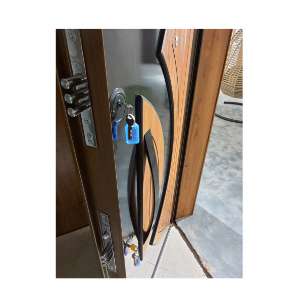 Tezwood 3460 Ahşap Kaplama Kabartma Model Çelik Kapı, Daire Kapısı, Villa Kapısı - Resim 4