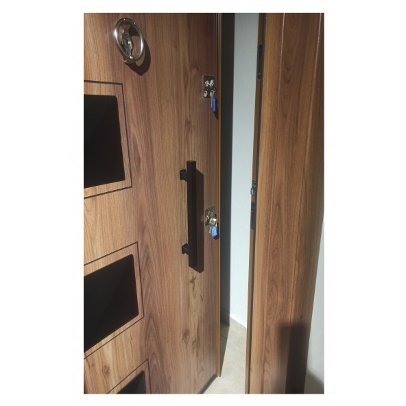 Tezwood 3456 Ahşap Kaplama Kabartma Model Çelik Kapı, Daire Kapısı, Villa Kapısı - 2