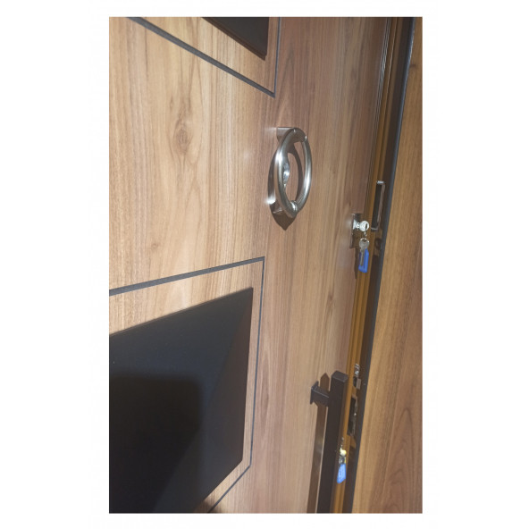 Tezwood 3456 Ahşap Kaplama Kabartma Model Çelik Kapı, Daire Kapısı, Villa Kapısı - 4
