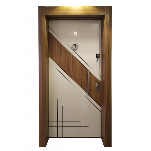 Tezwood 2578 Eskitme Kasalı İki Renk Düz Model Daire Kapısı, Çelik Kapı, Villa Kapısı - 1