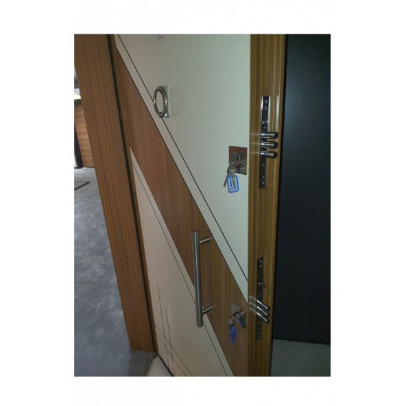 Tezwood 2578 Eskitme Kasalı İki Renk Düz Model Daire Kapısı, Çelik Kapı, Villa Kapısı - 5