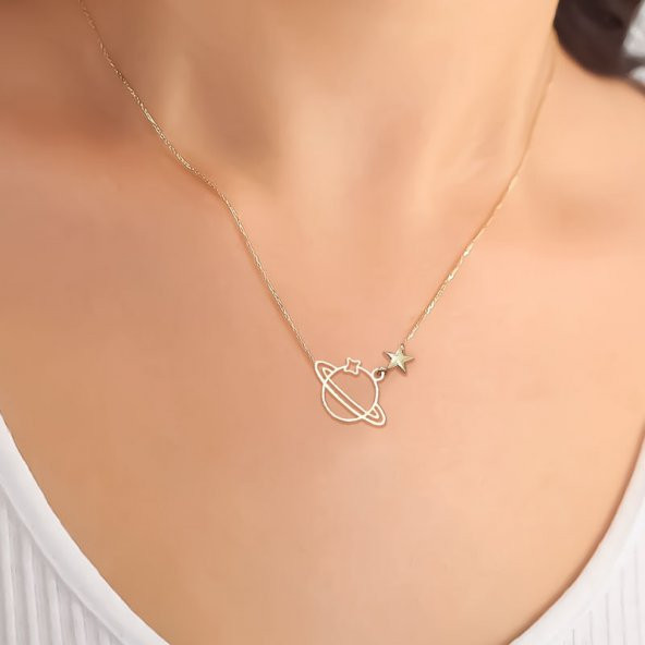 14k Altın Gezegen Yıldız Figürlü Kolye - Resim 2