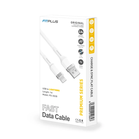 FitPlus Premium PS-302 Lightning Data/Şarj Kablosu 2.4A 1mt - 7